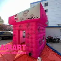 Tente gonflable rose avec souffleur, tente de stand gonflable mobile de concession