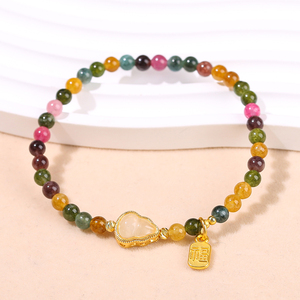 JD Gems Femme Pierre de Guérison Nouvel An Bijoux Cadeau Imitation Tourmaline Perles Bracelet avec Calcédoine <span class=keywords><strong>Gourde</strong></span> Lucky Brand Charm - Product Image 6