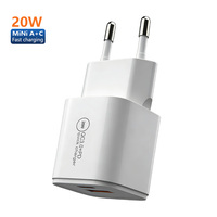 Cargador Rápido de 20W con Doble Puerto y Enchufe Europeo, PD2.0 QC3.0 GaN, IC Inteligente, Seguro y Portátil para iPhone, Samsung y Android