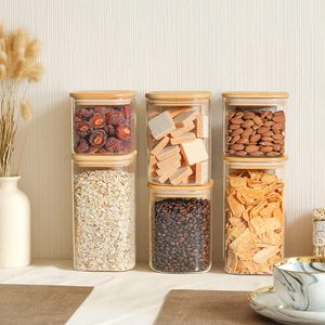 Hot Sale Airtight Storage Canister With Bamboo Lid Set Of 6 Clear Food Storage Container Kitchen Pantry Storage Jar