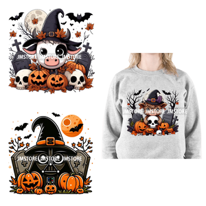 Ghost Highland Cows Western Pumpkin <span class=keywords><strong>Skeleton</strong></span> Fall Dead Rip Coffin Cross Halloween DTF <span class=keywords><strong>Iron</strong></span> <span class=keywords><strong>On</strong></span> Transfers Stickers para sudadera - Product Image 1