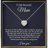 Collier Hainon pour maman, collier avec pendentif en forme de cœur en acier inoxydable pour maman, boîte cadeau avec carte