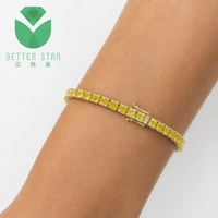 Bracelet tennis Betterstar en diamant jaune fantaisie cultivé en laboratoire, unisexe, certifié IGI, taille coussin, or jaune 14K 18K, pour mariage