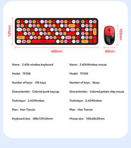 Milk Tea Multiple Color Slim Cute Round Button Office Wireless Keyboard and <b>Mouse</b> Combos Girls Keyboard for Computer - Product Image 2