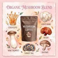 Poudre de café aux champignons OEM, suppléments instantanés à base de plantes, extrait de Reishi et de Crinière de lion, faible teneur en acide, stimulant d'énergie naturel, mélange végétal