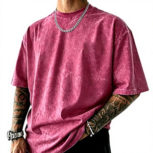 Camiseta Oversize de Hombre con Estampado Tie-Dye, Manga Corta, Cuello Redondo, Estilo Urbano, Algodón Jersey, Ajuste Regular, Color Rosa Sólido - Product Image 1