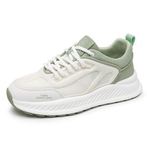 Mesh <b>Lace</b>-Up Sporty Sneakers Round Toe Breathable White <b>Green</b> All Seasons Rubber Outsole EVA Midsole - Product Image 1