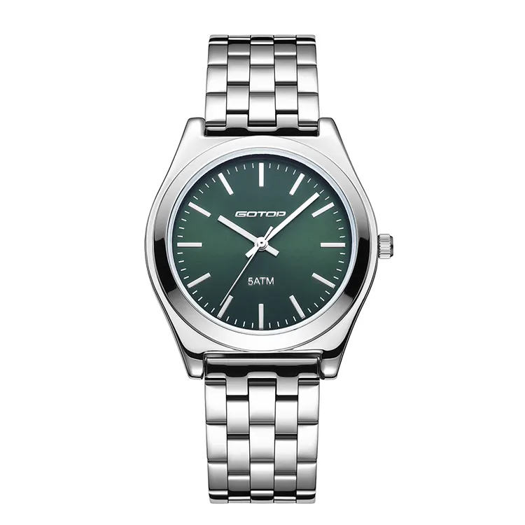 Custom original logo high quality durable women green dial watches womens stainless steel band clasp UP index ladies wrist watch