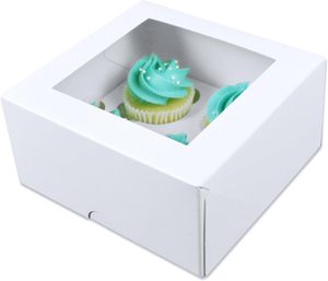 Cajas Blancas para Mini Cupcakes con Ventanas e Insertos, Diseñadas para Contener 4 Mini Cupcakes, Muffins, Pasteles, Paquete al por Mayor - Product Image 1