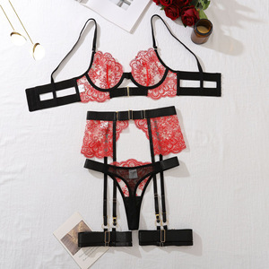 New Luxury Embroidery Wire Free Lingerie Set Hot Erotic Hollow <b>Perspective</b> Five Piece Bra Brief Set - Product Image 5