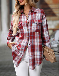 Camisa <span class=keywords><strong>de</strong></span> tartán rojo y blanco, camisas a <span class=keywords><strong>cuadros</strong></span>, manga larga a <span class=keywords><strong>cuadros</strong></span>, cuello vuelto, botón, <span class=keywords><strong>blusa</strong></span> a <span class=keywords><strong>cuadros</strong></span>, Tops regulares <span class=keywords><strong>de</strong></span> moda para mujer - Product Image 6