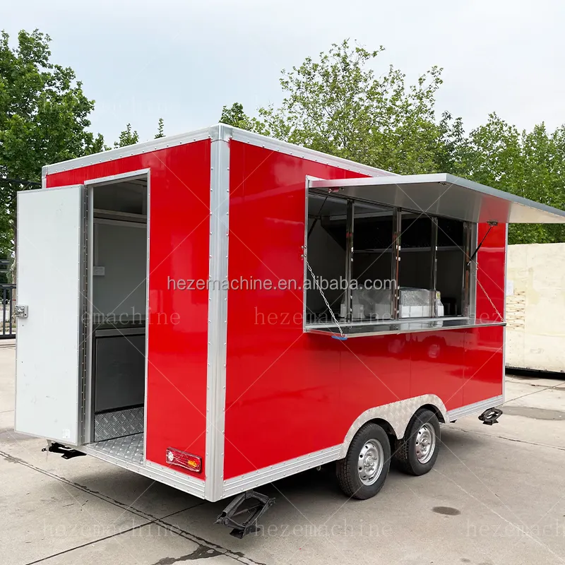 Aangepaste Food Truck Rolling Winkelwagen Fast Food Machine Sneeuw Cone Trailer Voedsel Winkelwagen Koken Trailer Rode Hamburger Karren