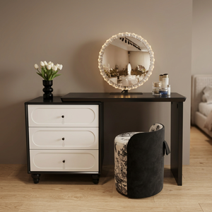 Table de maquillage moderne avec miroir éclairé et tiroirs de rangement pour meubles de chambre - Product Image 2