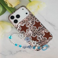 Coque de téléphone imprimée léopard étoilé pour Samsung S26 S25 S22 A36, étui de protection avec sangle perlée pour iPhone 17/16/15/14/11 Pro Max