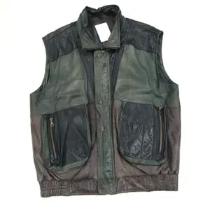 Mens Leather Vintage Gilet Utility Vest Waistcoat