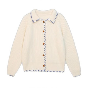 Dalang Sweater Factory Women's <b>Cardigan</b> Loose Fit Single Breasted Full Sleeve Knit Top Autumn Color Block Style - Product Image 4