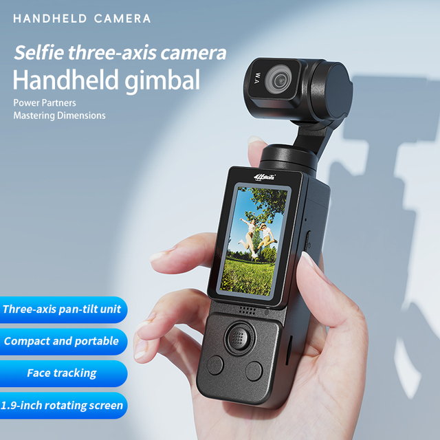 2026 Newest Handheld Gimbal Camera H877 With 12MP CMOS 1.9-inch IPS Display 4k/20fps Three-Axis Stabilization 512GB