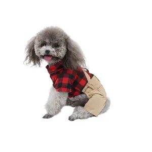 Şık Tartan Tasarım Kırmızı Köpek Romper Doggy Kostüm Toptan Pet Giysi