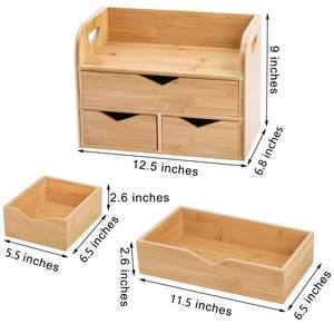 3 Tier Bamboo Desktop Organizer with 3 <strong>Drawers</strong> <strong>Mini</strong> Tabletop Craft Box Cosmetic Storage <strong>Drawer</strong> with Handle Tabletop Storage Box - Product Image 2