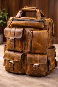 Sac à dos en cuir véritable pour hommes, qualité supérieure, durable, design élégant, compartiments spacieux, bretelles confortables - Product Image 5