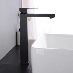 Grifo Cuadrado Alto <span class=keywords><strong>de</strong></span> Acero Inoxidable 304 con Acabado Negro Cepillado, Montado en Cubierta, para Lavabo, Mezclador <span class=keywords><strong>de</strong></span> Agua Fría y Caliente para Baño - Product Image 2