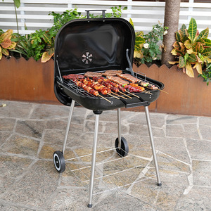 22-Inch Enamel Charcoal BBQ Grill Portable Outdoor Grill With Wheels For Backyard Cooking - Product Image 1