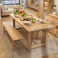 Table à manger moderne en bois massif DISHI pour salon, table longue avec pieds en bois, meubles de salle à manger