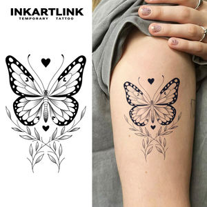 Autocollant de <span class=keywords><strong>tatouage</strong></span> personnalisé en forme de cœur de <span class=keywords><strong>papillon</strong></span>, esthétique, à base de plantes, semi-permanent, 15 jours, art corporel pour bras, <span class=keywords><strong>épaule</strong></span>, femmes, filles, vente en gros - Product Image 1