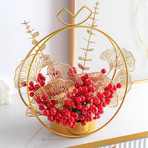 Lucky <b>Red</b> Fruit Flower Basket Round Handmade Indoor Wedding Decoration Gift - Product Image 1