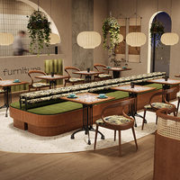 Ensemble de mobilier commercial moderne et nouveau design pour café : banquette, canapé, table et chaises en bois et tissu pour restaurant