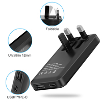 Cargador de Pared Plano USB C de 20 W con Enchufe para Reino Unido, Cargador de Viaje Rápido y Delgado Plegable, Adaptador PD QC 3.0 GaN para Teléfono Móvil