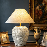 Lampe de table en céramique avec abat-jour en tissu de lin, lampe de bureau à base en céramique pour décoration intérieure, lampe de chevet, lumière de nuit, décoration d'hôtel, décoration de maison
