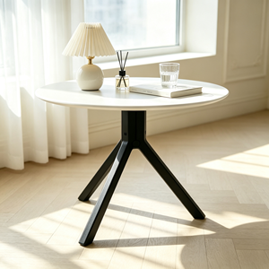 Table basse ronde moderne, plateau blanc lisse, pieds en métal noir, table de salon, table de centre pour canapé, meubles pour la maison et l'hôtel - Product Image 6