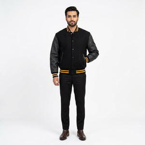Customized Logo Embroidery Leather Sleeves Varsity <b>Jacket</b> Stand Collar <b>Baseball</b> Bomber <b>for</b> <b>Men</b> Letterman Varsity <b>Jacket</b> - Product Image 1