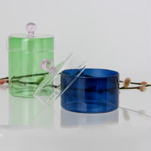 Nhà bếp tùy chỉnh thực hiện trang trí vòng màu Borosilicate xi lanh thủy tinh lưu trữ thực phẩm Jar với bóng Glass Bìa Nắp - Product Image 4