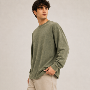 Fabricant OEM Personnalisé – Impression en Gros de T-shirts Homme à Manches Longues en Coton Lavé 100% (260 Grammes) – Qualité Premium - Product Image 2