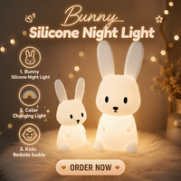 Lampe de nuit pour bébé en forme de lapin moelleux, à intensité variable, RGB, tactile, lampe LED pour enfants, lampe de nuit rechargeable, décoration de chambre d'enfant