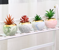 Pots de fleurs ronds en céramique miniature personnalisés, motif imitation marbre, pour plantes succulentes de jardin, avec support en métal