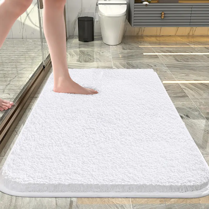Custom Shaggy Non-slip Bathroom Shower Mat washable white rug luxury super absorbent Microfiber bath mat