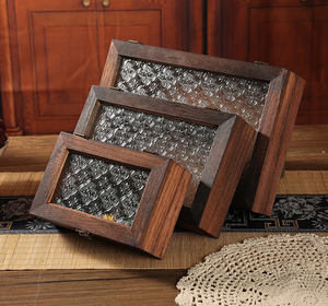 Boîte de rangement multifonctionnelle rétro en bois massif avec couvercle en verre motif fleur de crabapple pour fruits secs à la maison - Product Image 6