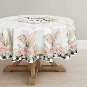 <span class=keywords><strong>Mantel</strong></span> de Pascua de 60x84 pulgadas, cubierta de mesa de conejito a cuadros de búfalo de flores de primavera para decoración del hogar y comedor - Product Image 2