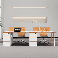 Poste de travail minimaliste moderne blanc et gris clair avec design color block et postes de travail multiples sans poignée
