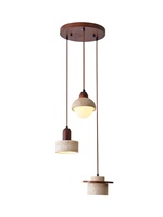 Lampe de table à manger style vintage, grand lustre à trois têtes, style Wabi-Sabi, rétro, en bois massif et pierre, LED 4000K, pour bar