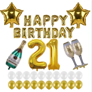 Набор золотых воздушных шаров с 21 номером, украшение для дня рождения, фольга для шампанского, латексные принадлежности