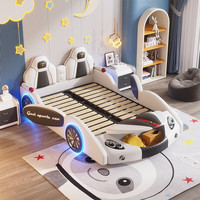 Cartoon Sports Car Design Extendable Tufted Soft Bed With Racing Guardrail Children's Wood Furniture For Boys' Bedroom Bed Set