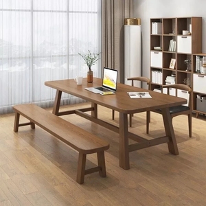Mesa de comedor de madera de olmo con Banco, muebles de desayuno de diseño moderno, restaurante, nuevo - Product Image 1