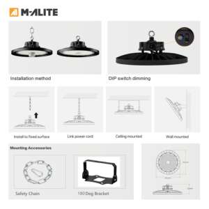 Projecteur UFO à faisceau de 90 degrés, 200LmW, IP65, IK08, pour éclairage de grande hauteur en usine, atelier, entrepôt, centre logistique - Product Image 4