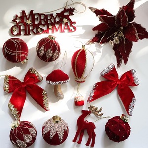 Fiocco in Tessuto Floccato Rosso Vino con Paillettes SwanLace, Decorazione Pendente per Albero di Natale, Fungo, Mongolfiera, Renna - Product Image 1