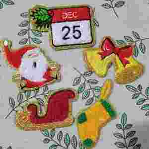 New Iron on Gold Edge Chenille Embroidered Christmas Boots Hat Candy Canes Santa Reindeer Patch - Product Image 5