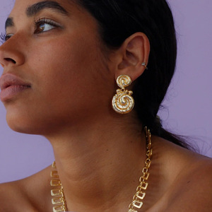 Spiral Pendant <b>Earrings</b> 18K <b>Gold</b> Stainless Steel Hammered Geometric Design Fashion <b>Dangle</b> <b>Earrings</b> - Product Image 4
